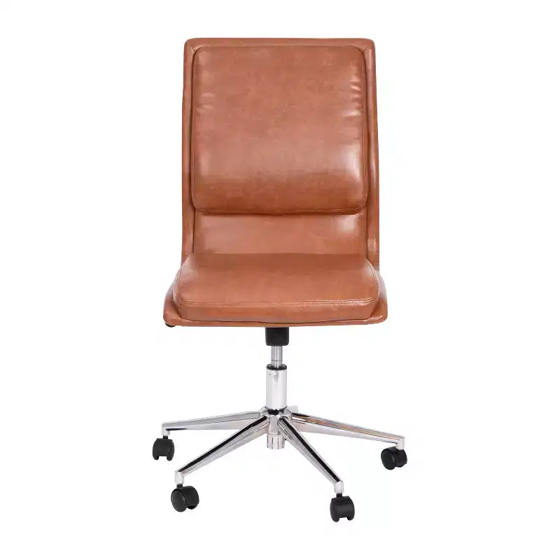 Modern Faux Leather Upholstered Mid-Back Home Office Chair with 5 Star Base and Pneumatic Seat Height Adjustment