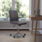 Modern Faux Leather Upholstered Mid-Back Home Office Chair with 5 Star Base and Pneumatic Seat Height Adjustment