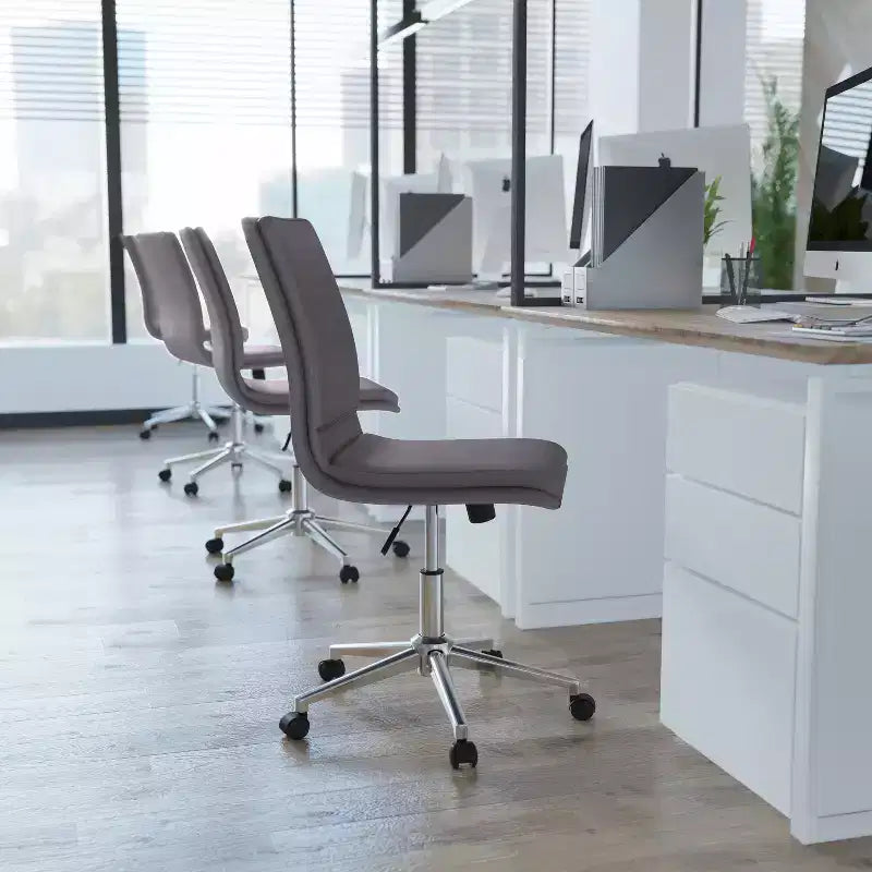 Modern Faux Leather Upholstered Mid-Back Home Office Chair with 5 Star Base and Pneumatic Seat Height Adjustment