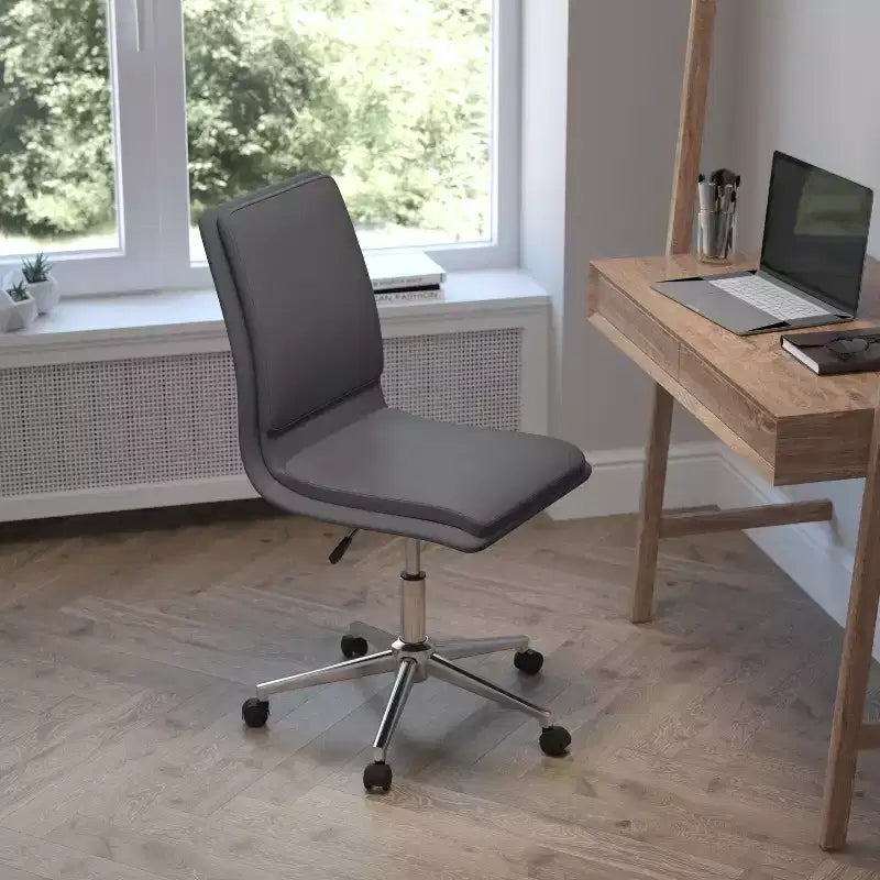 Modern Faux Leather Upholstered Mid-Back Home Office Chair with 5 Star Base and Pneumatic Seat Height Adjustment