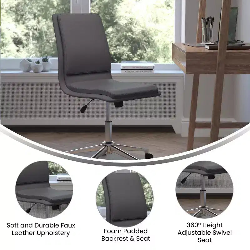 Modern Faux Leather Upholstered Mid-Back Home Office Chair with 5 Star Base and Pneumatic Seat Height Adjustment
