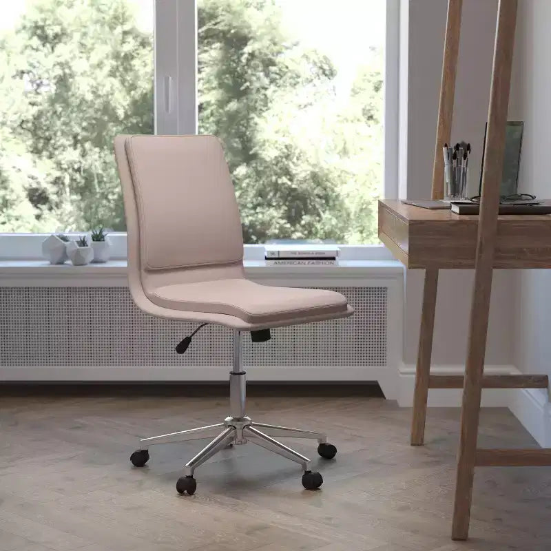 Modern Faux Leather Upholstered Mid-Back Home Office Chair with 5 Star Base and Pneumatic Seat Height Adjustment