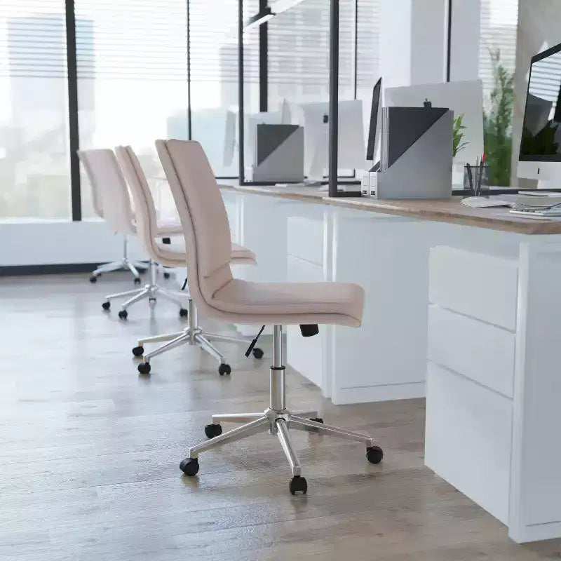 Modern Faux Leather Upholstered Mid-Back Home Office Chair with 5 Star Base and Pneumatic Seat Height Adjustment