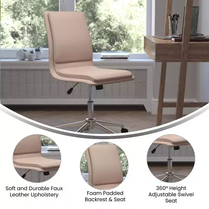 Modern Faux Leather Upholstered Mid-Back Home Office Chair with 5 Star Base and Pneumatic Seat Height Adjustment