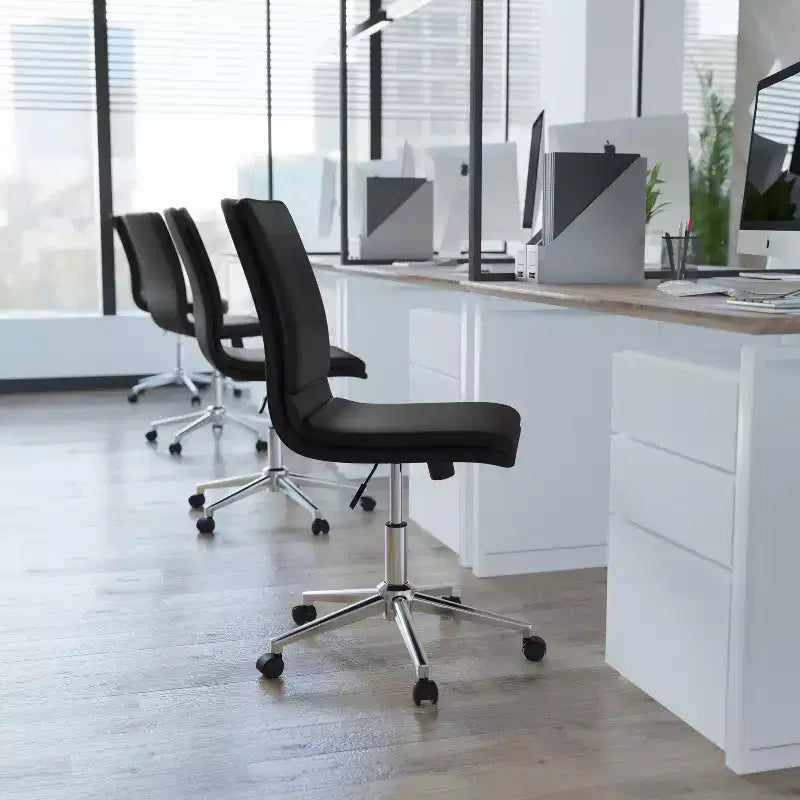 Modern Faux Leather Upholstered Mid-Back Home Office Chair with 5 Star Base and Pneumatic Seat Height Adjustment