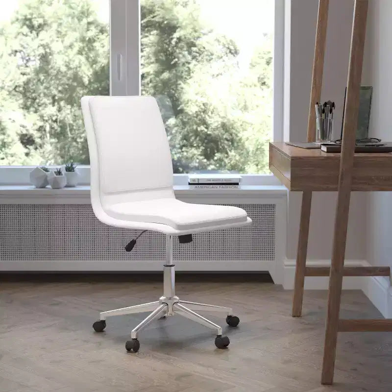 Modern Faux Leather Upholstered Mid-Back Home Office Chair with 5 Star Base and Pneumatic Seat Height Adjustment
