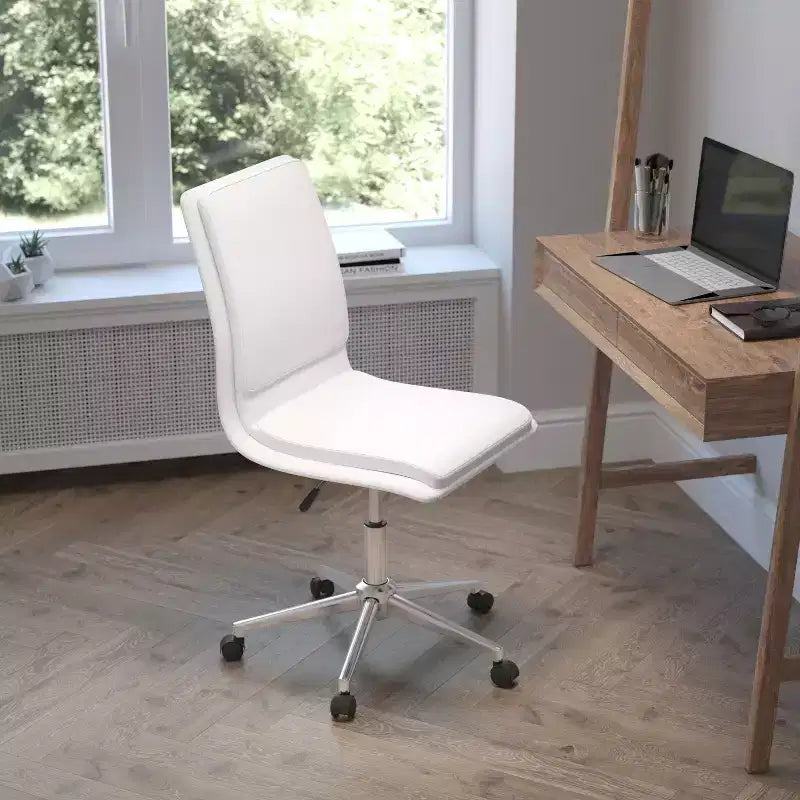 Modern Faux Leather Upholstered Mid-Back Home Office Chair with 5 Star Base and Pneumatic Seat Height Adjustment