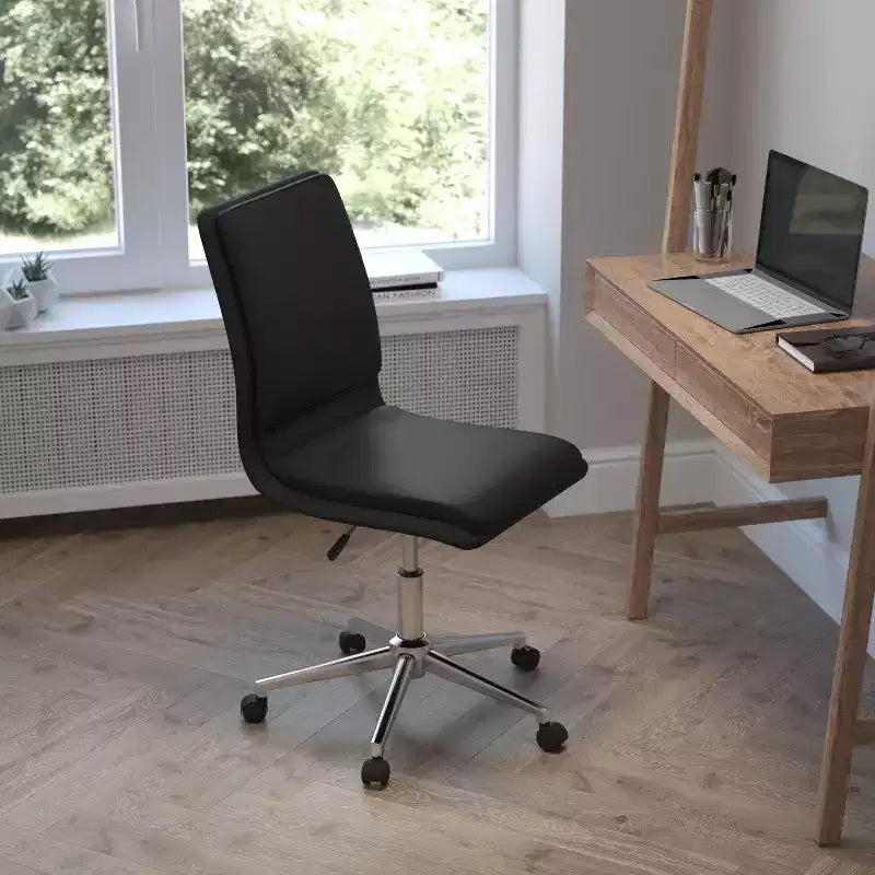 Modern Faux Leather Upholstered Mid-Back Home Office Chair with 5 Star Base and Pneumatic Seat Height Adjustment