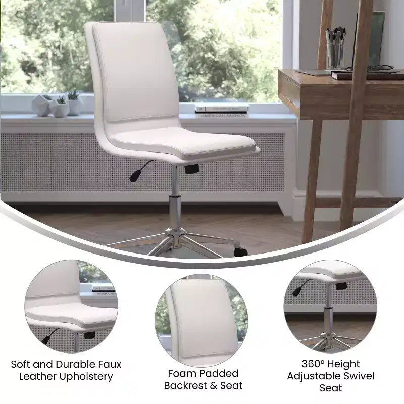 Modern Faux Leather Upholstered Mid-Back Home Office Chair with 5 Star Base and Pneumatic Seat Height Adjustment