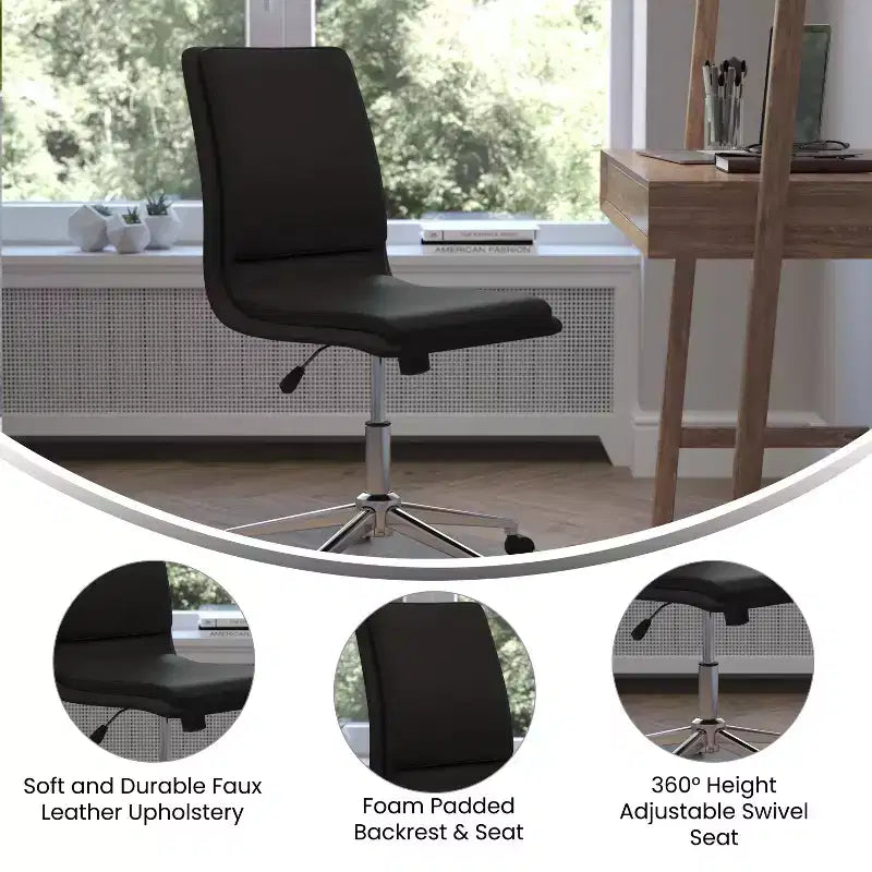 Modern Faux Leather Upholstered Mid-Back Home Office Chair with 5 Star Base and Pneumatic Seat Height Adjustment
