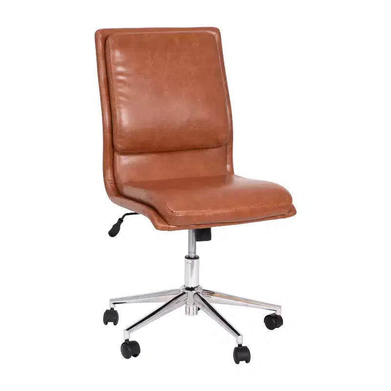 Modern Faux Leather Upholstered Mid-Back Home Office Chair with 5 Star Base and Pneumatic Seat Height Adjustment