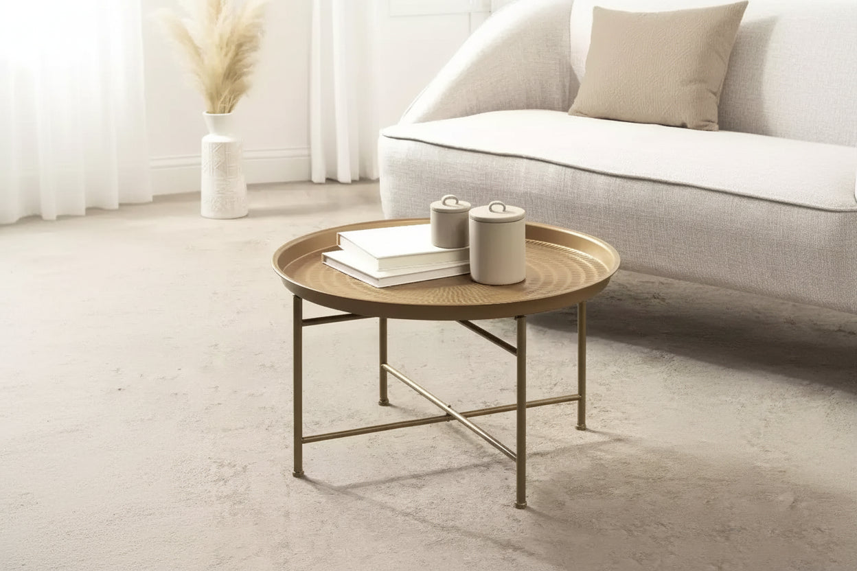 Round Metal Coffee Table, 25.5x25.5x15.5, Gold