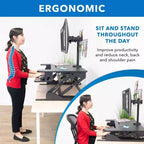 Height Adjustable Standing Desk Converter with Bonus Dual Monitor Mount Included - Wide 36 Inch Sit Stand Workstation with Gas Spring Lift