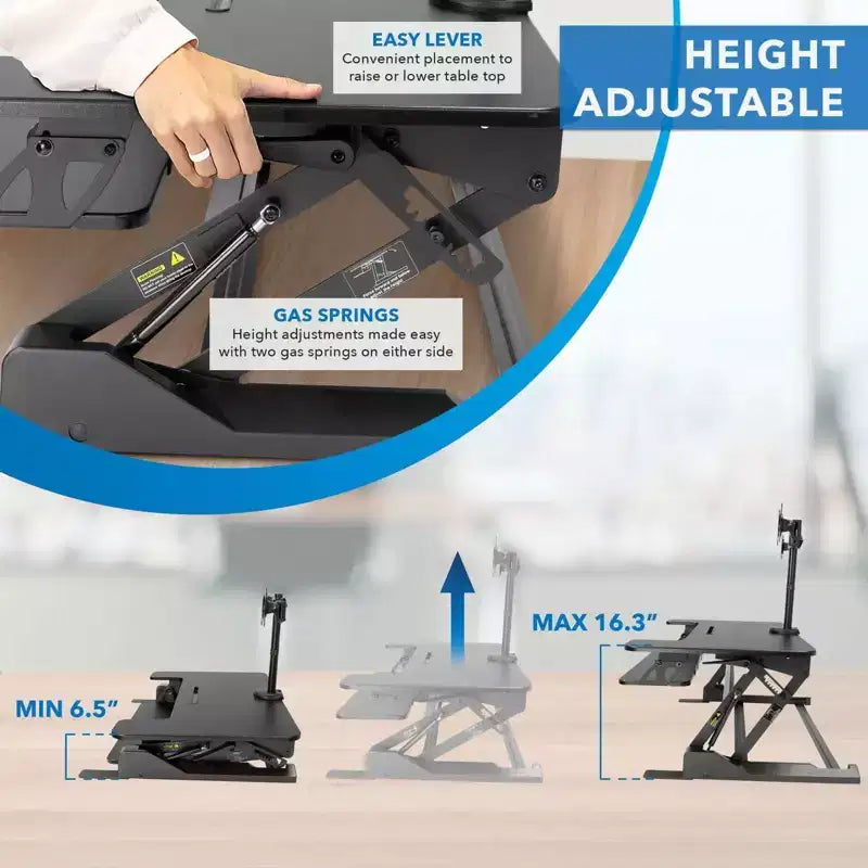 Height Adjustable Standing Desk Converter with Bonus Dual Monitor Mount Included - Wide 36 Inch Sit Stand Workstation with Gas Spring Lift