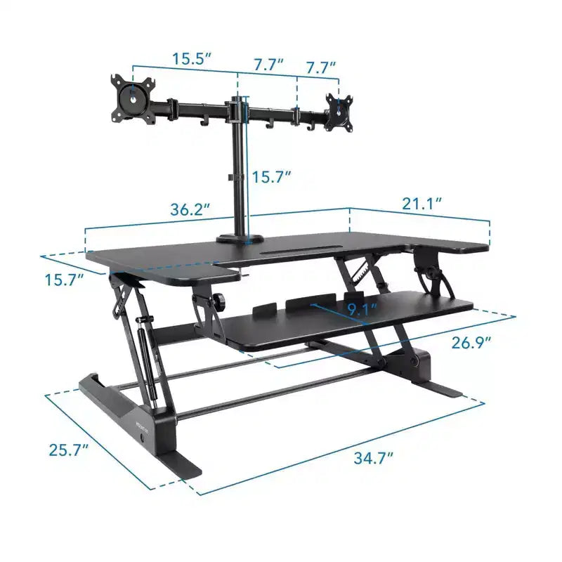 Height Adjustable Standing Desk Converter with Bonus Dual Monitor Mount Included - Wide 36 Inch Sit Stand Workstation with Gas Spring Lift